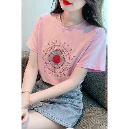 BY12678# 夏季新款刺绣纯棉套头T恤宽松显瘦短袖洋气上衣小衫女 服裝批發女裝批發服飾貨源