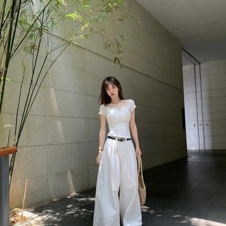 BY12682# 莫代尔面料蝴蝶结上衣一字肩 服裝批發女裝批發服飾貨源