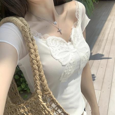 BY12682# 莫代尔面料蝴蝶结上衣一字肩 服裝批發女裝批發服飾貨源