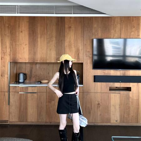 BY12688# 早春套装白色针织开衫内搭修身背心女抽绳短裙 服裝批發女裝批發服飾貨源