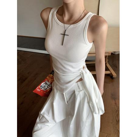 BY12695# 夏季时髦辣妹修身显瘦不规则设计感收腰绑带背心上衣 服裝批發女裝批發服飾貨源