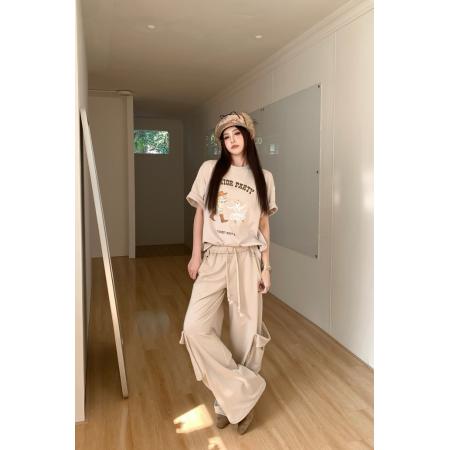 夏季趣味跳舞小猫印花字母圆领百搭短袖宽松做旧T恤上衣 服裝批發女裝批發服飾貨源