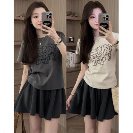 超火小象刺绣T恤女夏季短袖新款宽松圆领上衣洋气设计感体恤 服裝批發女裝批發服飾貨源