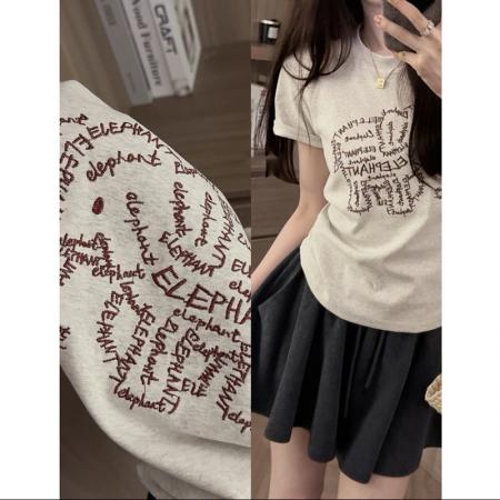 BY12702# 超火小象刺绣T恤女夏季短袖新款宽松圆领上衣洋气设计感体恤 服裝批發女裝批發服飾貨源