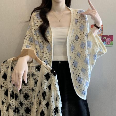 波西米亚风钩花镂空针织开衫女春夏新款大码胖MM气质百搭显瘦上衣 服裝批發女裝批發服飾貨源