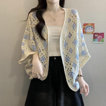 波西米亚风钩花镂空针织开衫女春夏新款大码胖MM气质百搭显瘦上衣 服裝批發女裝批發服飾貨源