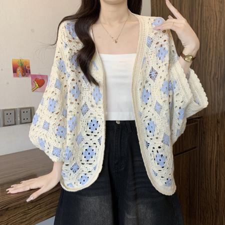 波西米亚风钩花镂空针织开衫女春夏新款大码胖MM气质百搭显瘦上衣 服裝批發女裝批發服飾貨源