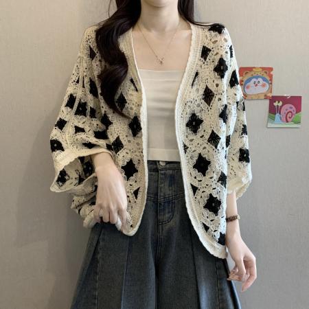 波西米亚风钩花镂空针织开衫女春夏新款大码胖MM气质百搭显瘦上衣 服裝批發女裝批發服飾貨源