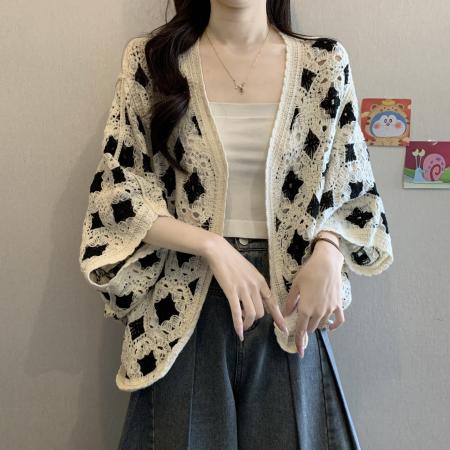 波西米亚风钩花镂空针织开衫女春夏新款大码胖MM气质百搭显瘦上衣 服裝批發女裝批發服飾貨源