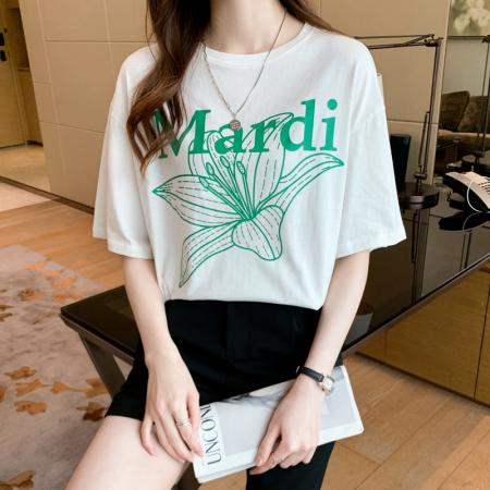 设计感小众短袖t恤chi港风女年夏季新款宽松中长款百搭纯棉半袖 服裝批發女裝批發服飾貨源