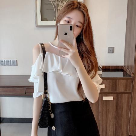 圆领纯色网纱雪纺衫短袖五分袖宽松上衣女夏超仙洋气小衫 服裝批發女裝批發服飾貨源