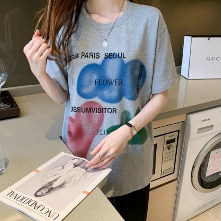 设计感小众短袖t恤chi港风女夏宽松中长款百搭开衩纯棉半袖 服裝批發女裝批發服飾貨源