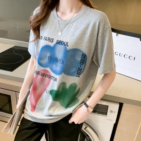 设计感小众短袖t恤chi港风女夏宽松中长款百搭开衩纯棉半袖 服裝批發女裝批發服飾貨源