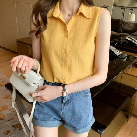 BY12718# 洋气夏季纯色基础款坎肩背心女外穿衬衫无袖雪纺打底内搭上衣 服裝批發女裝批發服飾貨源