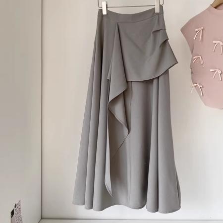 夏季新款法式百搭不规则高级感气质半身裙休闲时尚中长裙女 服裝批發女裝批發服飾貨源