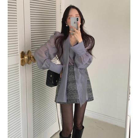 韩国chic早春气质V领飘带百搭上衣 服裝批發女裝批發服飾貨源