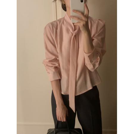 韩国chic早春气质V领飘带衬衣上衣女 服裝批發女裝批發服飾貨源