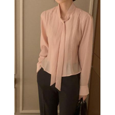 韩国chic早春气质V领飘带衬衣上衣女 服裝批發女裝批發服飾貨源