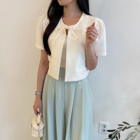 韩国chic泡泡袖开衫系带粗纺上衣外套 服裝批發女裝批發服飾貨源