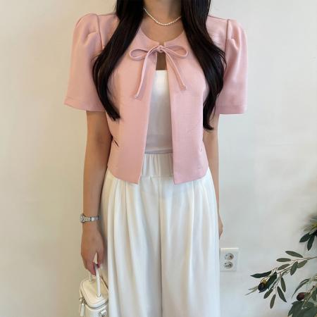 BY12732# 韩国chic泡泡袖开衫系带粗纺上衣外套 服裝批發女裝批發服飾貨源