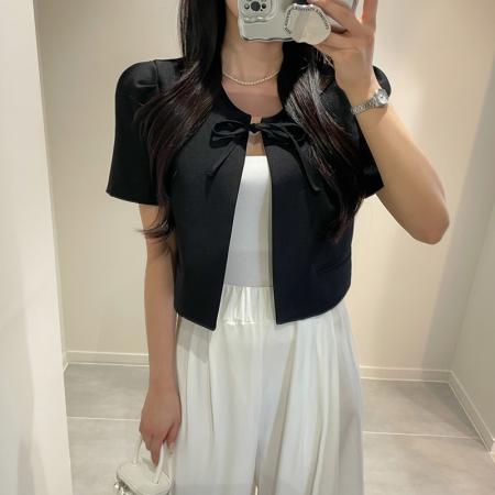 BY12732# 韩国chic泡泡袖开衫系带粗纺上衣外套 服裝批發女裝批發服飾貨源