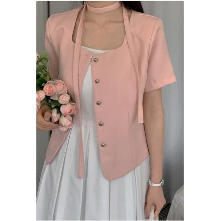 韩国chic法式圆领飘带单排扣粗纺小香风外套上衣 服裝批發女裝批發服飾貨源