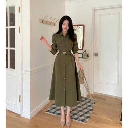 韩国chic秋冬法式气质系带收腰连衣裙女 服裝批發女裝批發服飾貨源