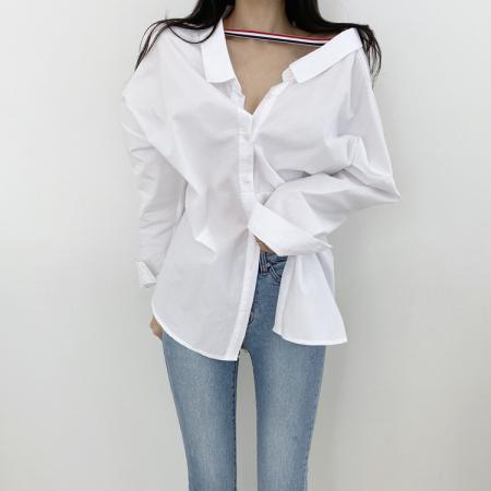 BY12739# 韩国chic设计感前后两穿衬衣 服裝批發女裝批發服飾貨源