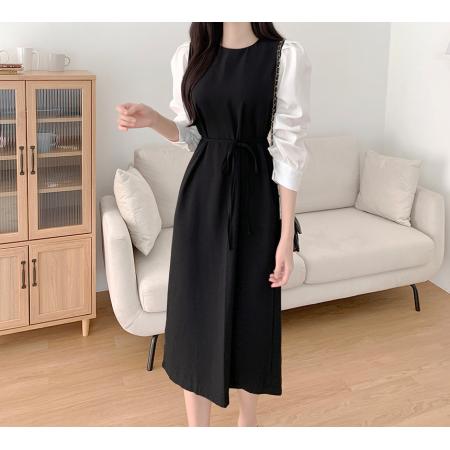 韩国chic法式气质撞色连衣裙 服裝批發女裝批發服飾貨源