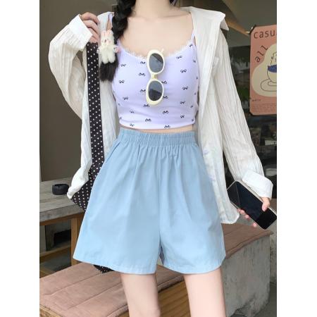 水洗全棉工装短裤女夏季小个子休闲裤阔腿裤 服裝批發女裝批發服飾貨源