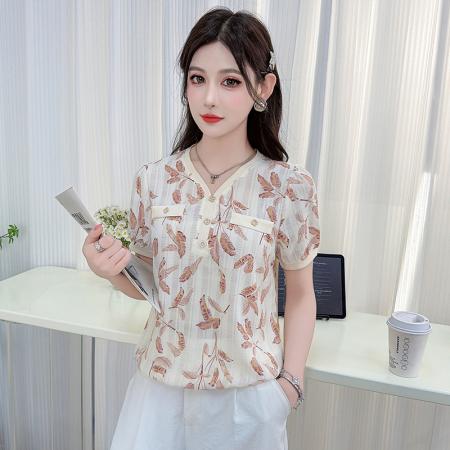 夏装短袖碎花雪纺衫夏季新款漂亮时尚小衫洋气遮肚上衣 服裝批發女裝批發服飾貨源