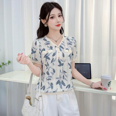 夏装短袖碎花雪纺衫夏季新款漂亮时尚小衫洋气遮肚上衣 服裝批發女裝批發服飾貨源