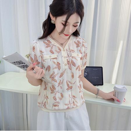 夏装短袖碎花雪纺衫夏季新款漂亮时尚小衫洋气遮肚上衣 服裝批發女裝批發服飾貨源