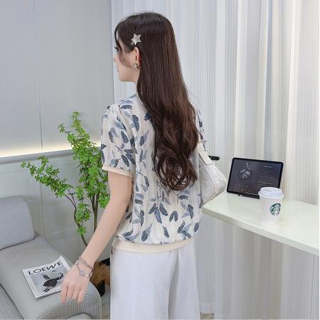 夏装短袖碎花雪纺衫夏季新款漂亮时尚小衫洋气遮肚上衣 服裝批發女裝批發服飾貨源