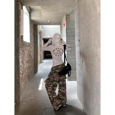 +原版质量设计感星星印花连帽长袖T恤防晒上衣 服裝批發女裝批發服飾貨源