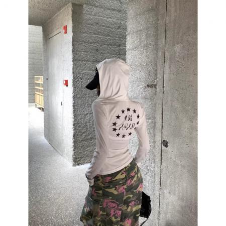 +原版质量设计感星星印花连帽长袖T恤防晒上衣 服裝批發女裝批發服飾貨源