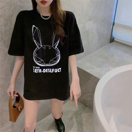 纯棉欧洲站重工卡通烫钻宽松短袖t恤女ins潮新款夏季韩版上衣服 服裝批發女裝批發服飾貨源