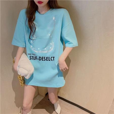 纯棉欧洲站重工卡通烫钻宽松短袖t恤女ins潮新款夏季韩版上衣服 服裝批發女裝批發服飾貨源