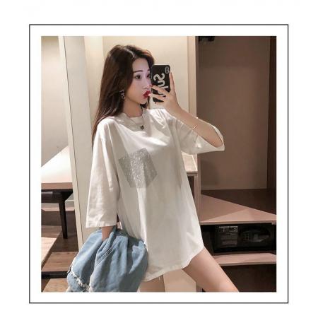 纯棉欧洲站重工卡通烫钻宽松短袖t恤女ins潮新款夏季韩版上衣服 服裝批發女裝批發服飾貨源