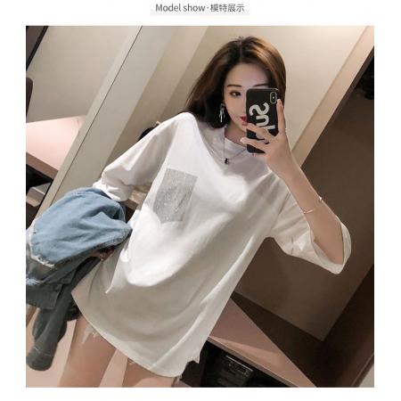 纯棉欧洲站重工卡通烫钻宽松短袖t恤女ins潮新款夏季韩版上衣服 服裝批發女裝批發服飾貨源