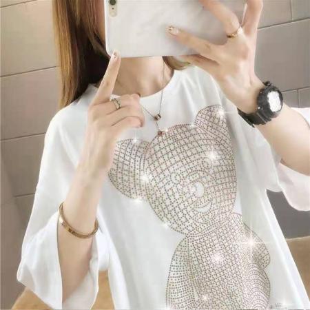 纯棉欧洲站重工卡通烫钻宽松短袖t恤女ins潮新款夏季韩版上衣服 服裝批發女裝批發服飾貨源