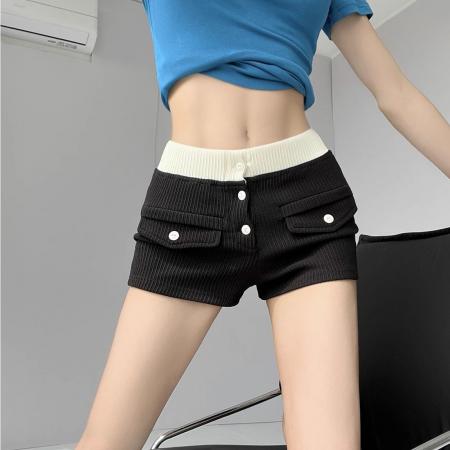 设计感拼接紧身短裤女夏季辣妹美式包臀热裤休闲裤性感百搭居家裤 服裝批發女裝批發服飾貨源