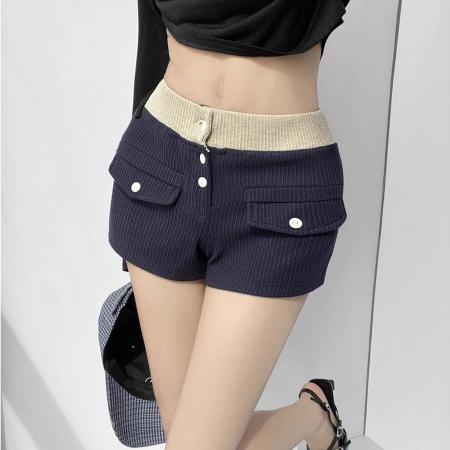 设计感拼接紧身短裤女夏季辣妹美式包臀热裤休闲裤性感百搭居家裤 服裝批發女裝批發服飾貨源