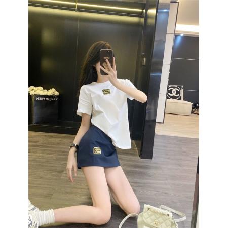 纯棉韩系学院风刺绣圆领字母短袖T恤女夏季高级感半身裙时尚套装 服裝批發女裝批發服飾貨源