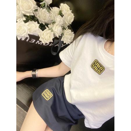 纯棉韩系学院风刺绣圆领字母短袖T恤女夏季高级感半身裙时尚套装 服裝批發女裝批發服飾貨源