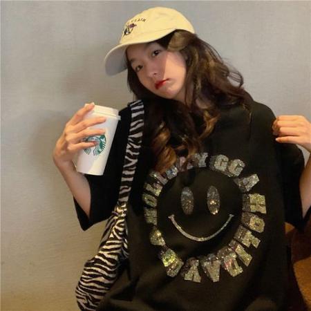 纯棉欧洲站重工卡通烫钻宽松短袖t恤女ins潮新款夏季韩版上衣服 服裝批發女裝批發服飾貨源