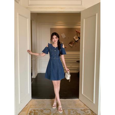 ～大码女装韩系露肩牛仔裙显瘦减龄百搭 服裝批發女裝批發服飾貨源