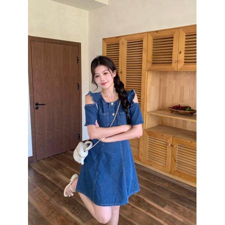 ～大码女装韩系露肩牛仔裙显瘦减龄百搭 服裝批發女裝批發服飾貨源