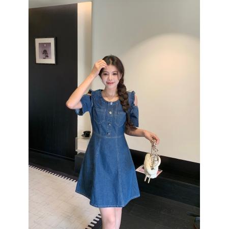 ～大码女装韩系露肩牛仔裙显瘦减龄百搭 服裝批發女裝批發服飾貨源