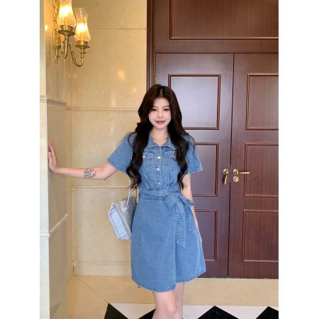 ～大码女装系带牛仔裙收腰显瘦甜酷减龄藏肉百搭 服裝批發女裝批發服飾貨源